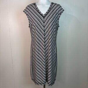 Talbots Dress Medium Black White Striped Cap Sleeve Stretch Knit Casual Women's
